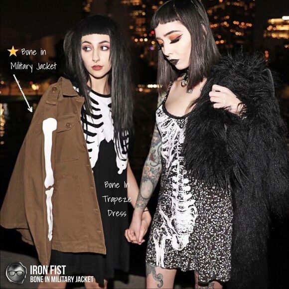 DOLLS KILL IRON FIST BONE IN MILITARY CHORE JACKET OLIVE GREEN WOMEN’S SIZE XS - Picture 3 of 15